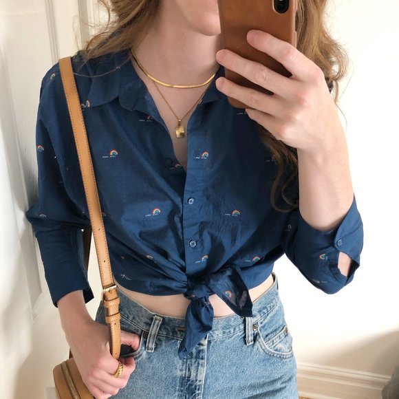 Anthropologie Blue Button Down Shirt - Picture 1 of 4